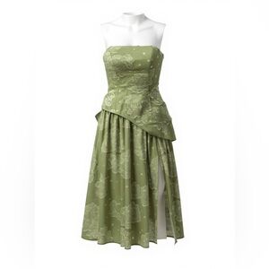 AZAZIE ATELIER Green Floral Embroidered Strapless High Slit Maxi‎ Dress Gown US2